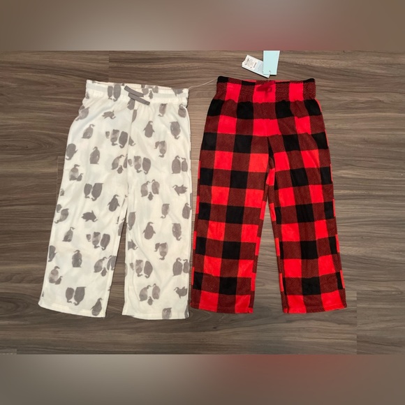 Cat & Jack Kids Pajama Bottoms - Buffalo plaid and white with penguins size XS - Picture 1 of 5
